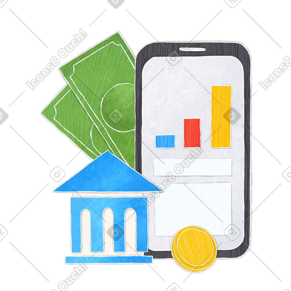 Иллюстрация Controlling the growth of finances in phone в стиле Crafty — скачать в форматах PNG, SVG
