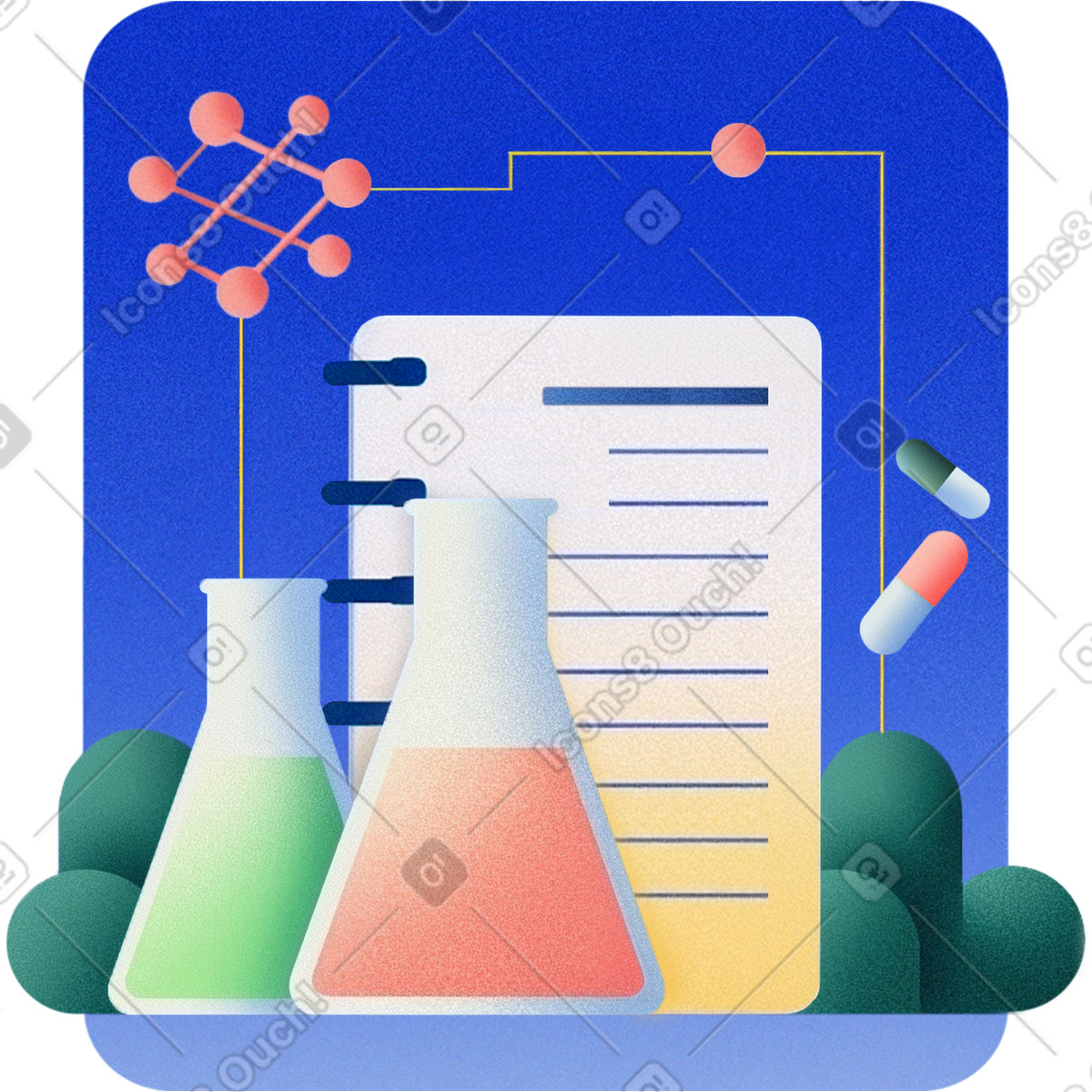 Ilustração de Desenvolvimentos médicos, experimentos, análises moleculares e biotecnologia em no estilo Grainy para baixar em PNG, SVG