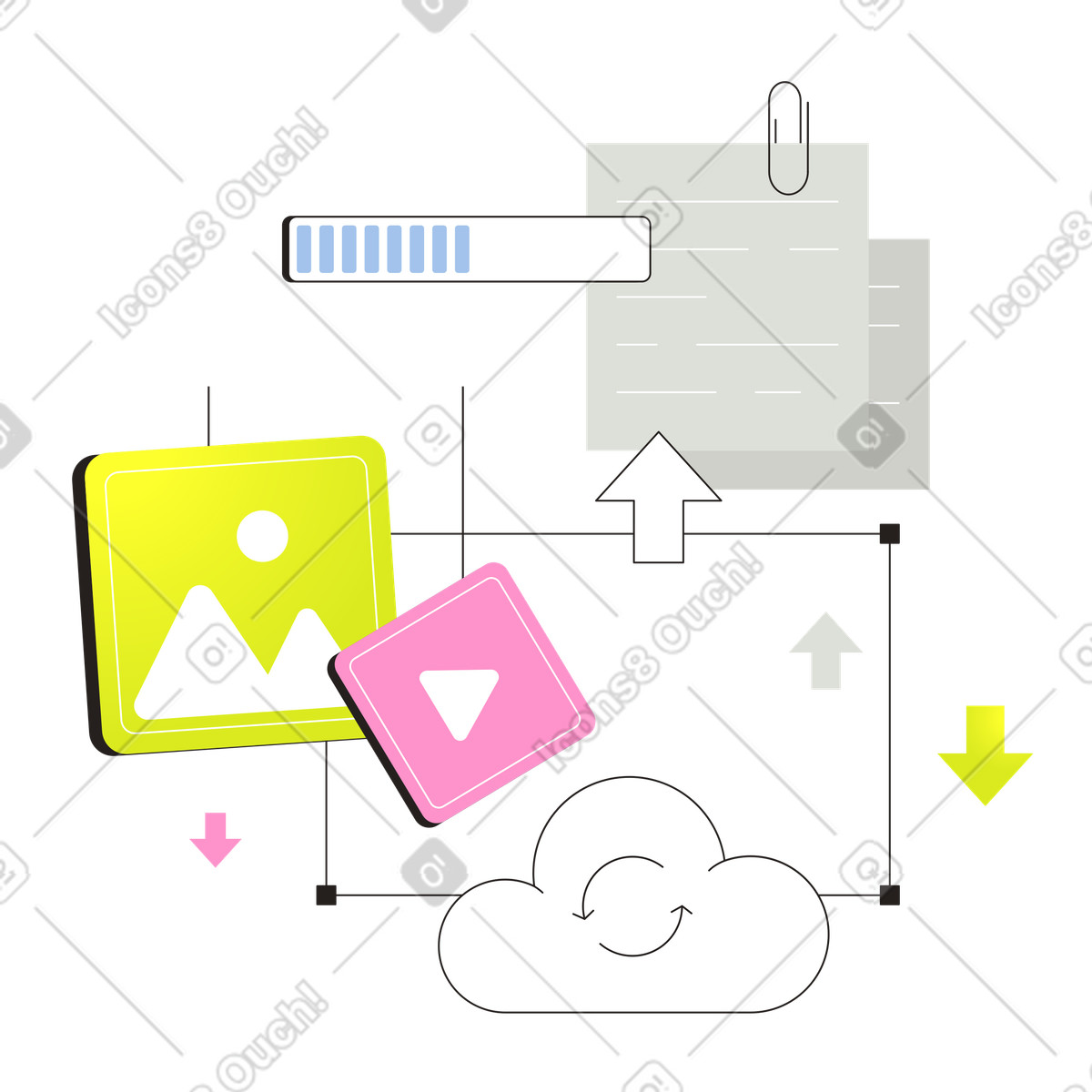 Sincronizzazione dei file con l'archiviazione cloud illustrazione in stile Like scarica in PNG, SVG