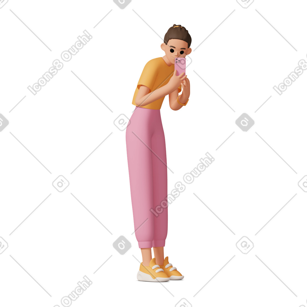 Full length of young woman taking selfie with phone illustration in 3D Casual life style download in PNG, SVG