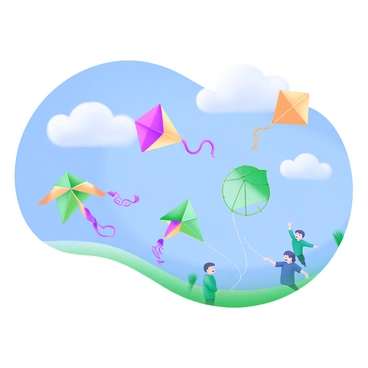 A bright blue sky serves as the backdrop for numerous kites soaring gracefully. Each kite is designed in the shape of different mathematical equations, including a sine wave, a parabola, and a circular graph. The kites are vibrantly colored, with shades of red, yellow, and green, creating a striking contrast against the sky. Some kites have long tails fluttering in the wind, while others are more streamlined. Below them, a grassy field can be seen, connecting the kites to the ground, where a few children are holding strings, laughing and pointing at the sky.