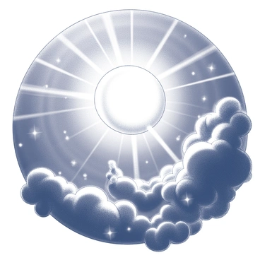 A celestial scene depicting the moment of creation. A radiant sphere at the center represents a source of light, with rays extending outward. Surrounding the sphere, swirling clouds and energy formations create a sense of movement and dynamism. In the foreground, contrasting dark and bright elements interact, symbolizing the balance of chaos and order. The background showcases a vast expanse, filled with abstract shapes and forms that suggest the beginnings of the universe.