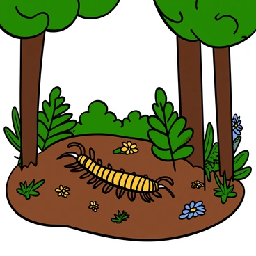 A centipede basking in a sunlit forest clearing