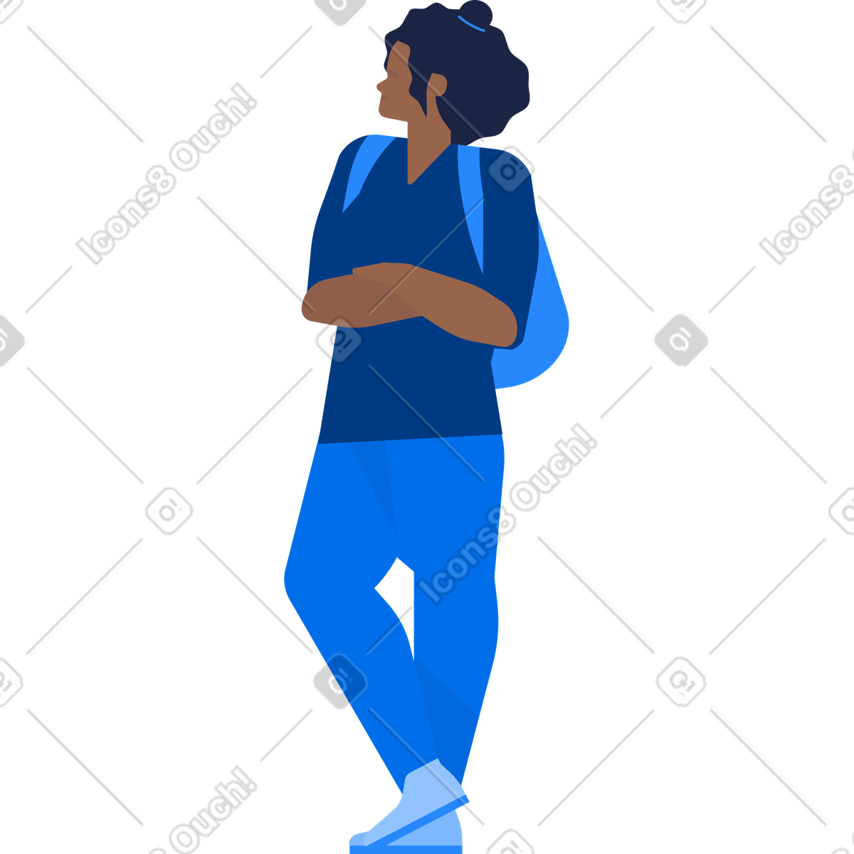 Ilustração de Turista feminina com mochila fica os braços cruzados no peito em estilo Urban para baixar em PNG, SVG
