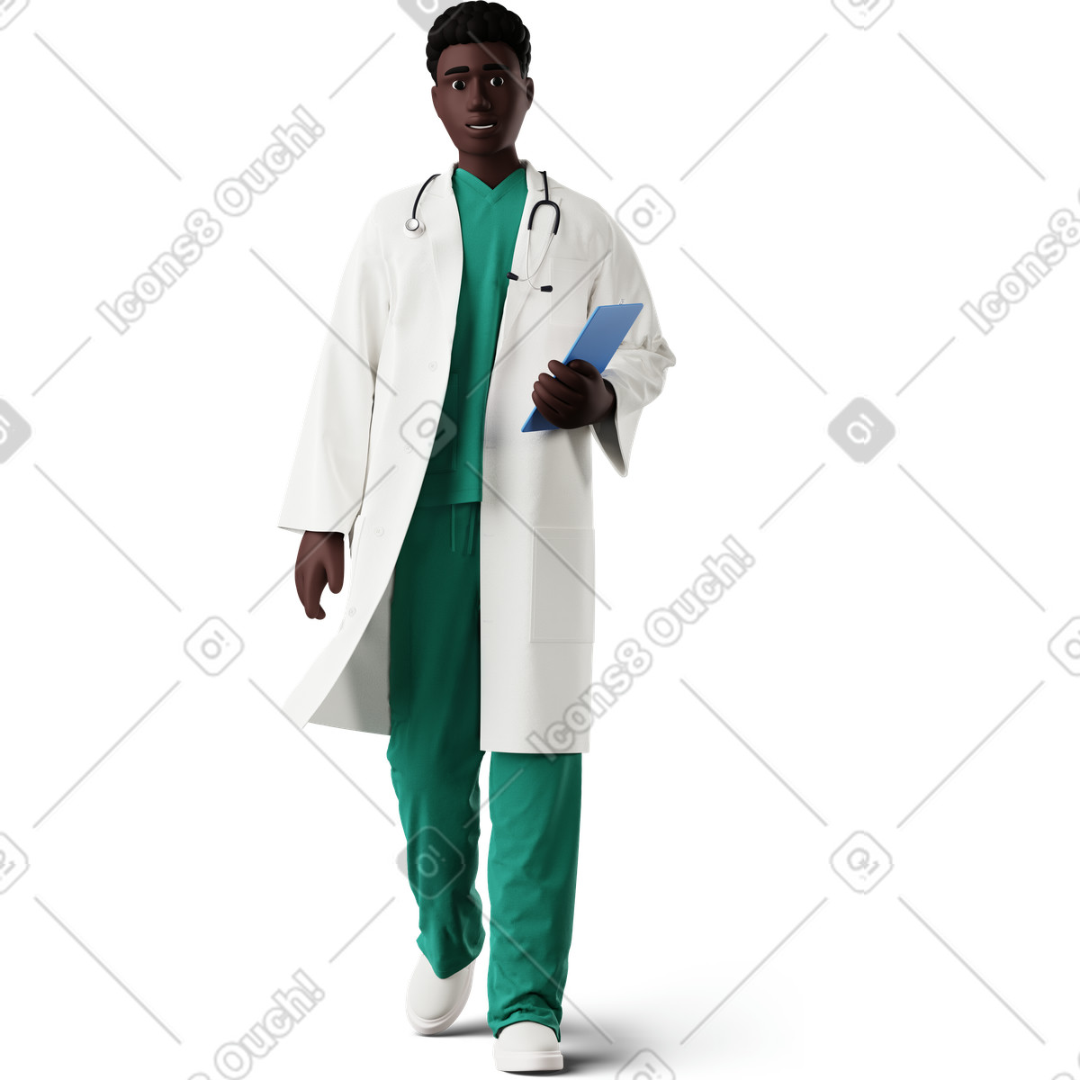Ilustração de Médico negro andando com prancheta na mão em PNG e SVG