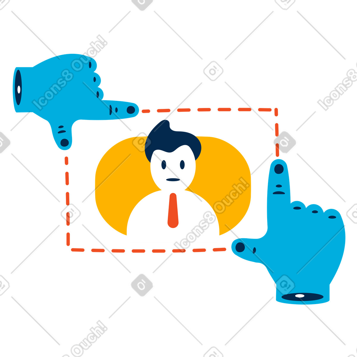 Hände schneiden das ausweisfoto eines männlichen mitarbeiters zu-Illustration im Flame-Stil als Download in PNG, SVG