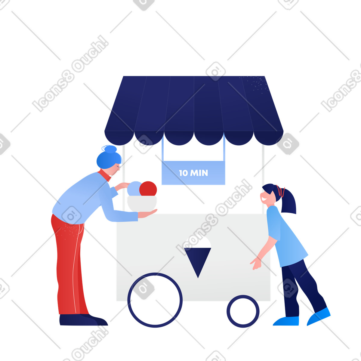 Ilustración Venta de helados a niña en estilo Clip descargar en PNG y SVG