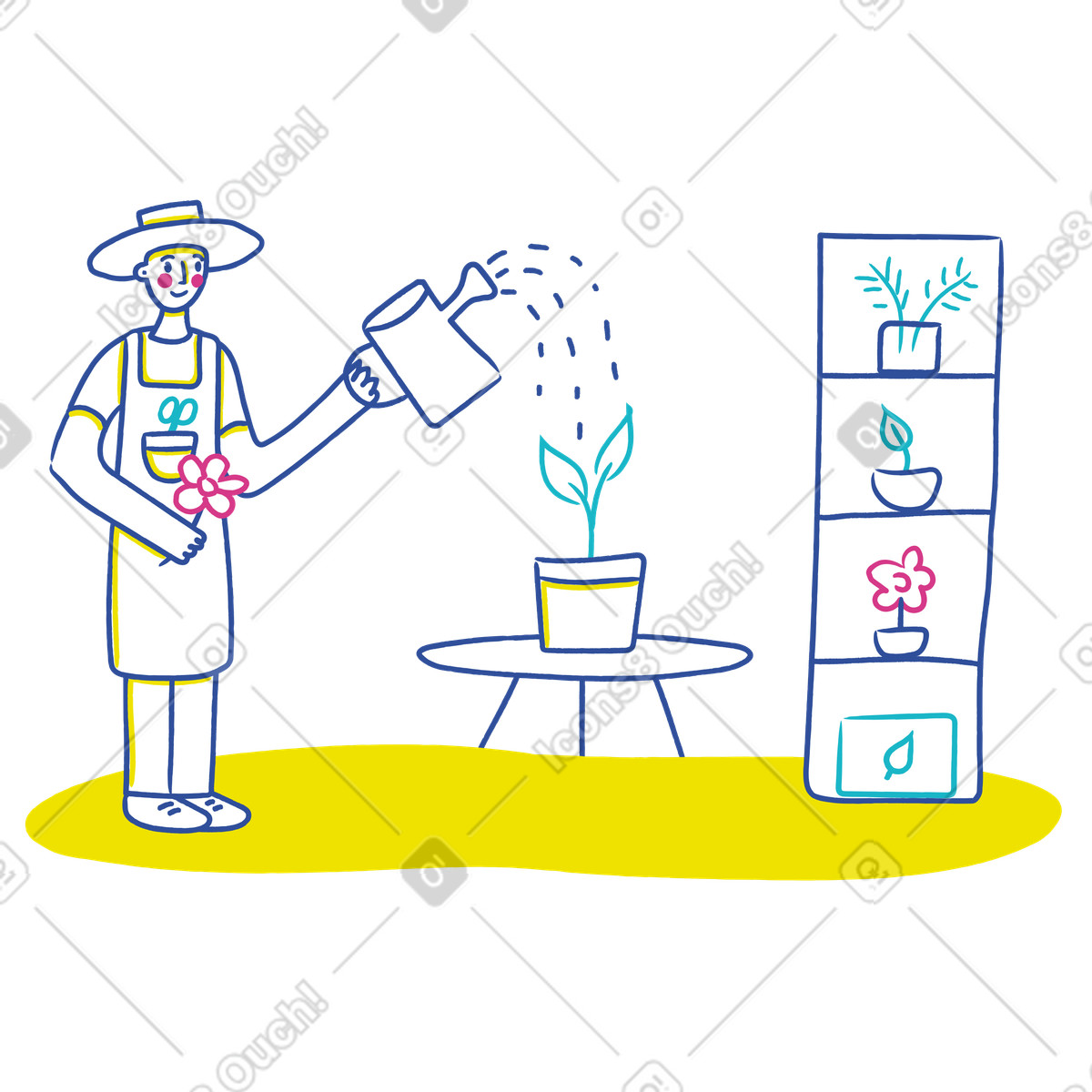 Ilustração de Florista regando planta vaso em no estilo Lime para baixar em PNG, SVG