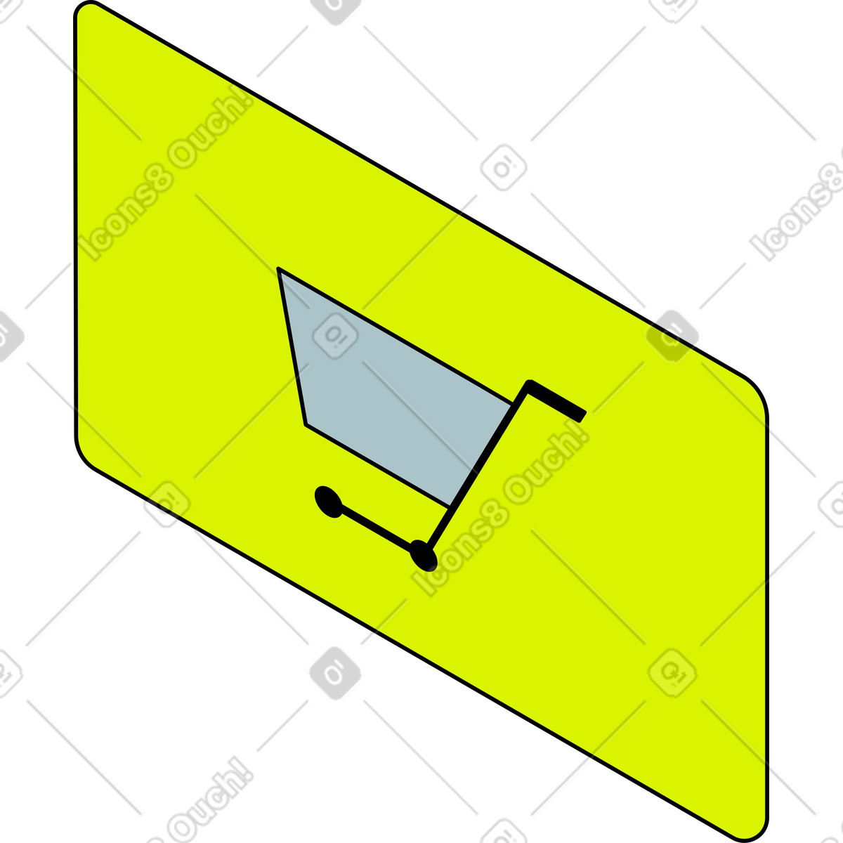 Einkaufswagen, gelber knopf-Illustration im Isometric-Stil als Download in PNG, SVG