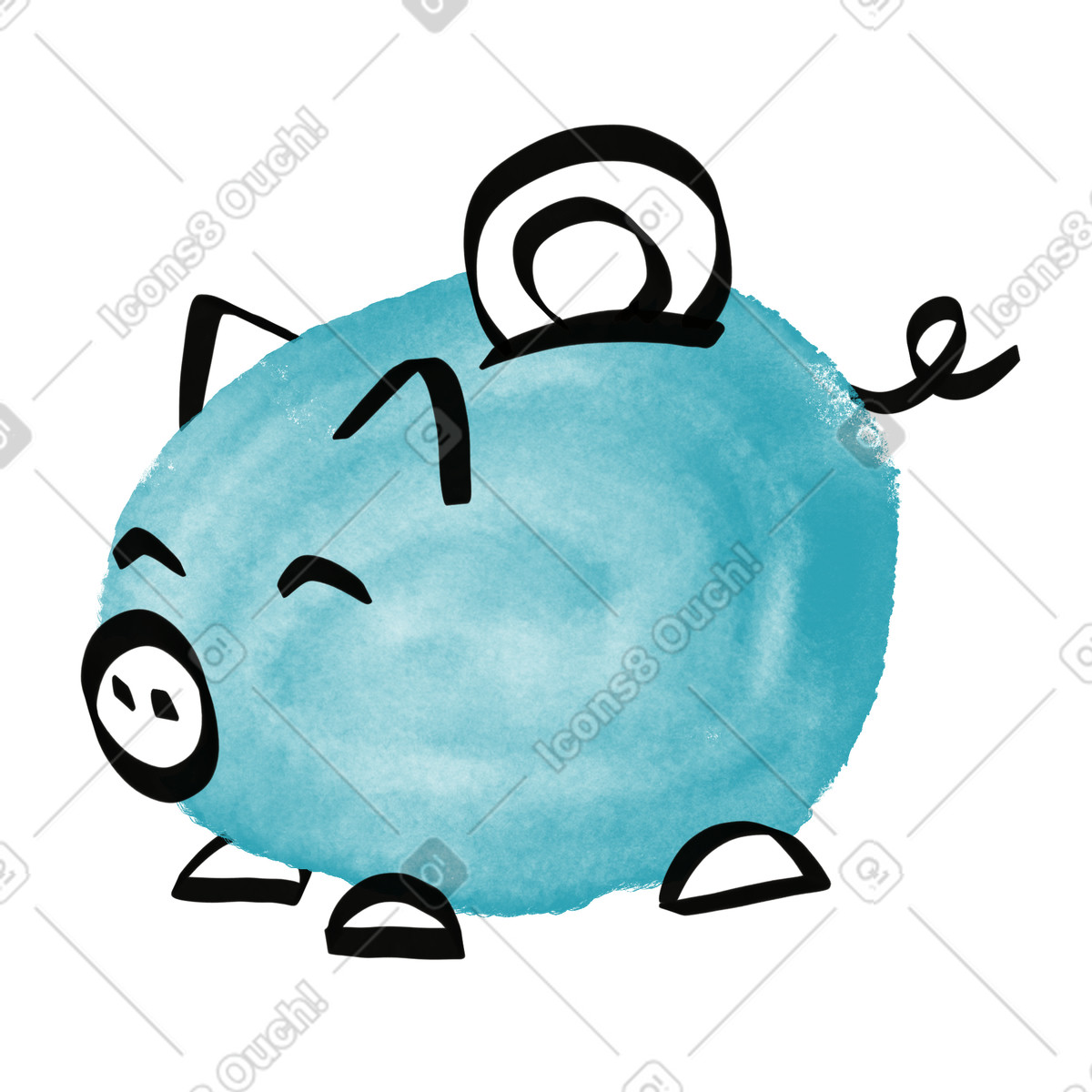 Ilustración Piggy bank blue watercolor savings container with coin slot en estilo sketch a descargar en PNG y SVG