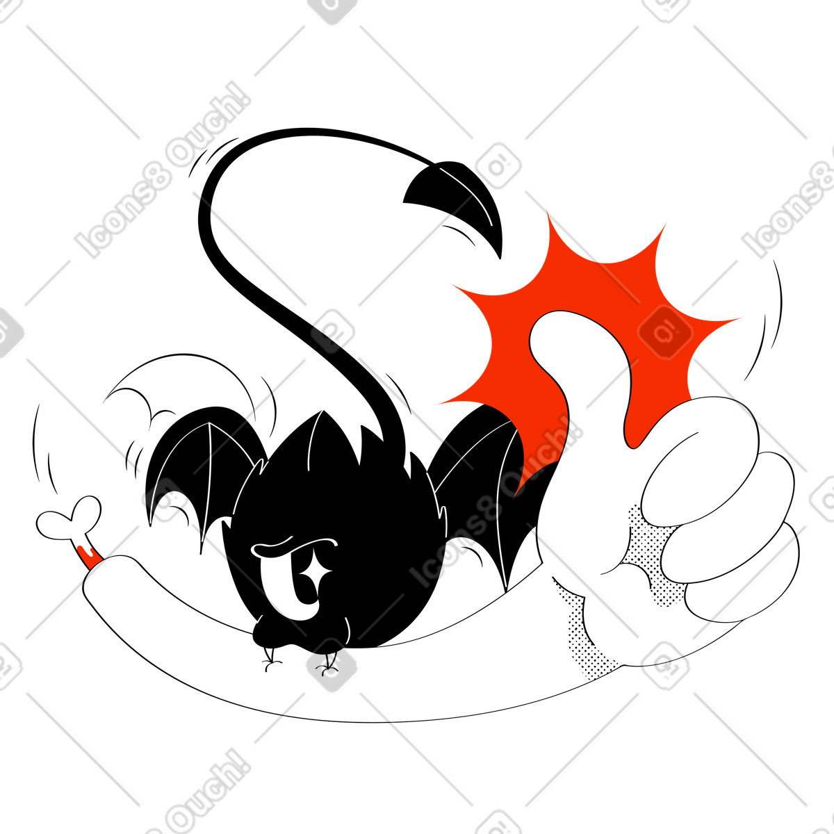 Looney スタイルの 親指を立てて腕を噛むコウモリ のイラストをPNG、SVG形式でダウンロード