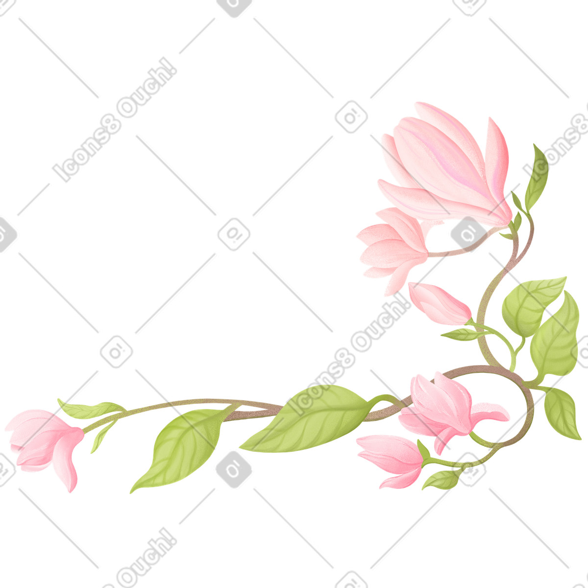 Corner composition with magnolia flowers illustration in Floral style download in PNG, SVG
