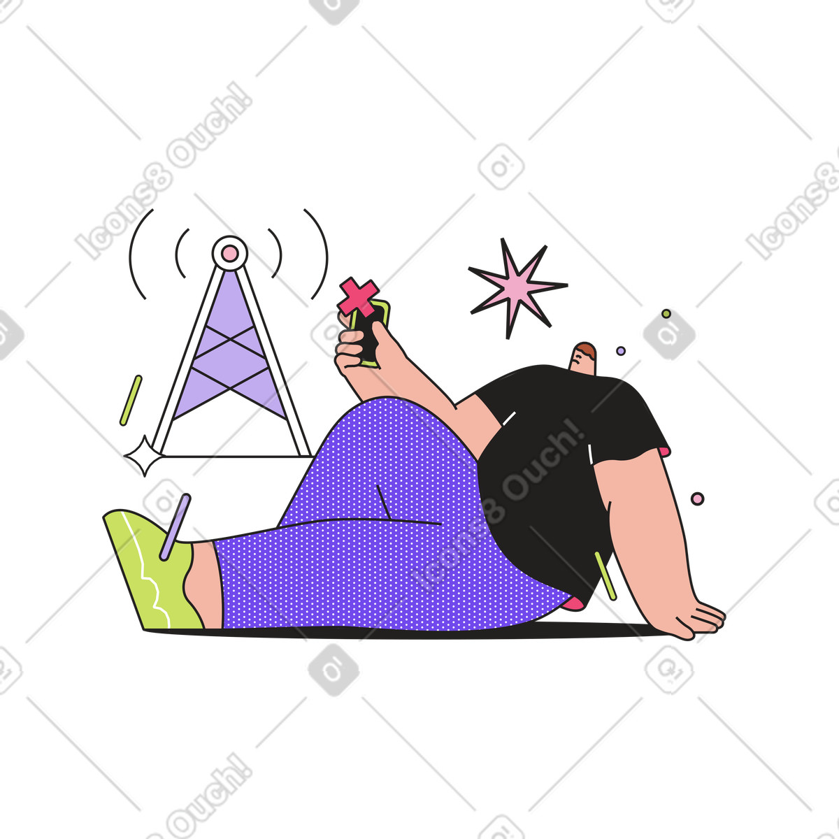 Mobile network problem, No internet connection or connectivity issue illustration in Dazzle style download in PNG, SVG