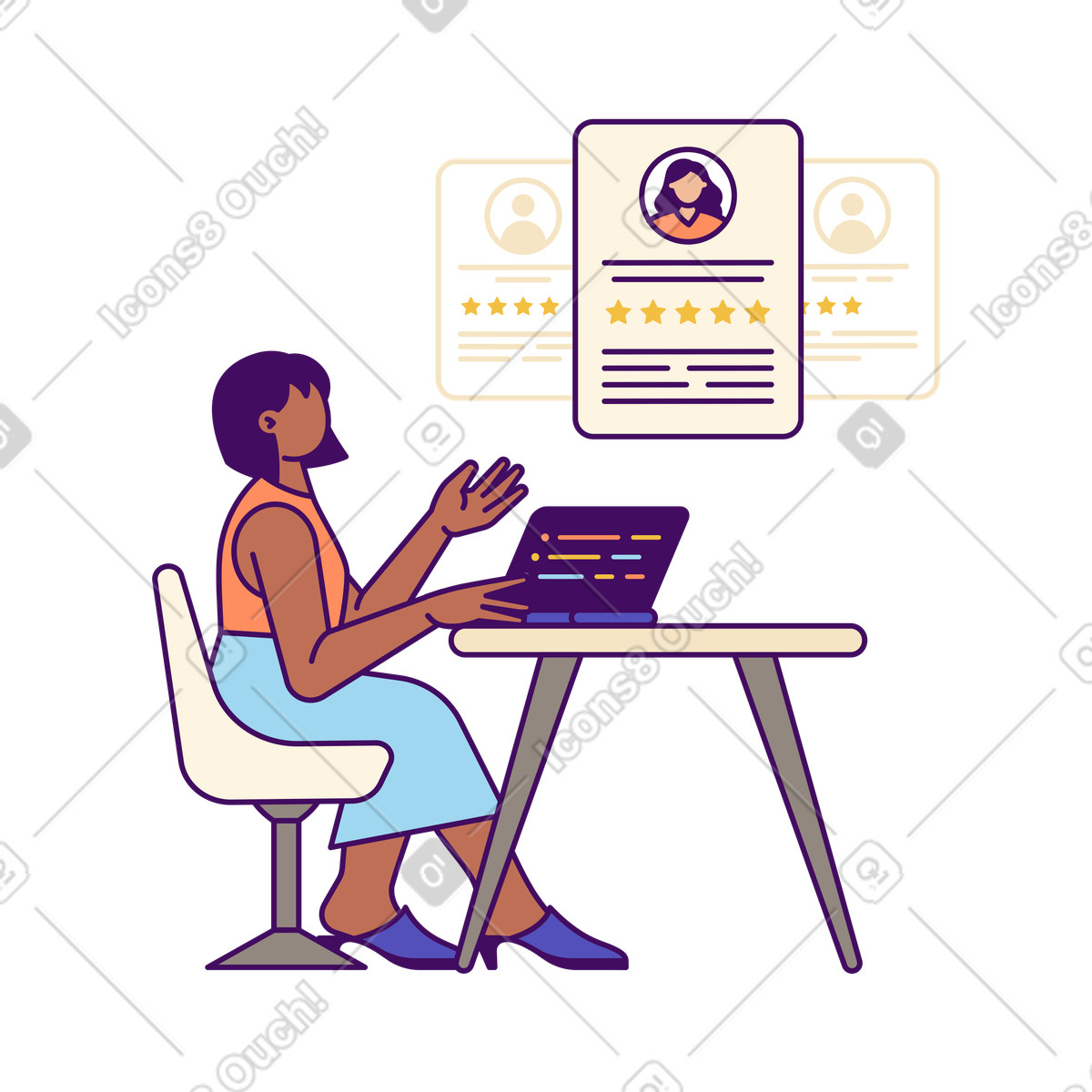 Ilustração de Agente recrutamento analisando os currículos dos candidatos em no estilo Simplistic para baixar em PNG, SVG
