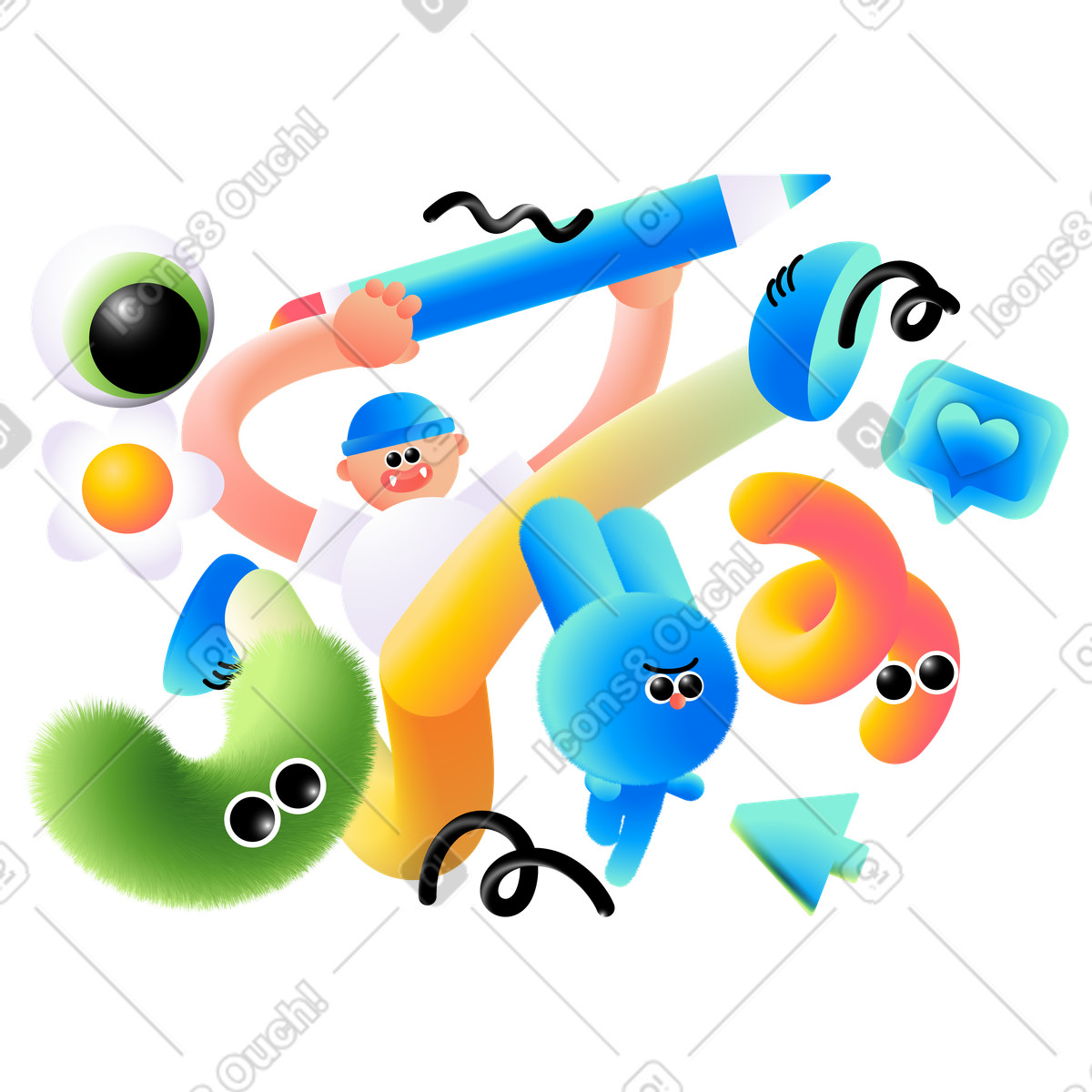 Artist looking for ideas illustration in Puffy style download in PNG, SVG