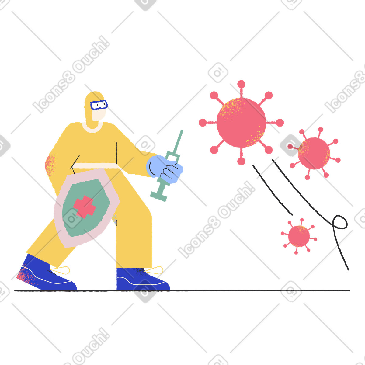 Combattere un virus illustrazione in stile Pablo scarica in PNG, SVG
