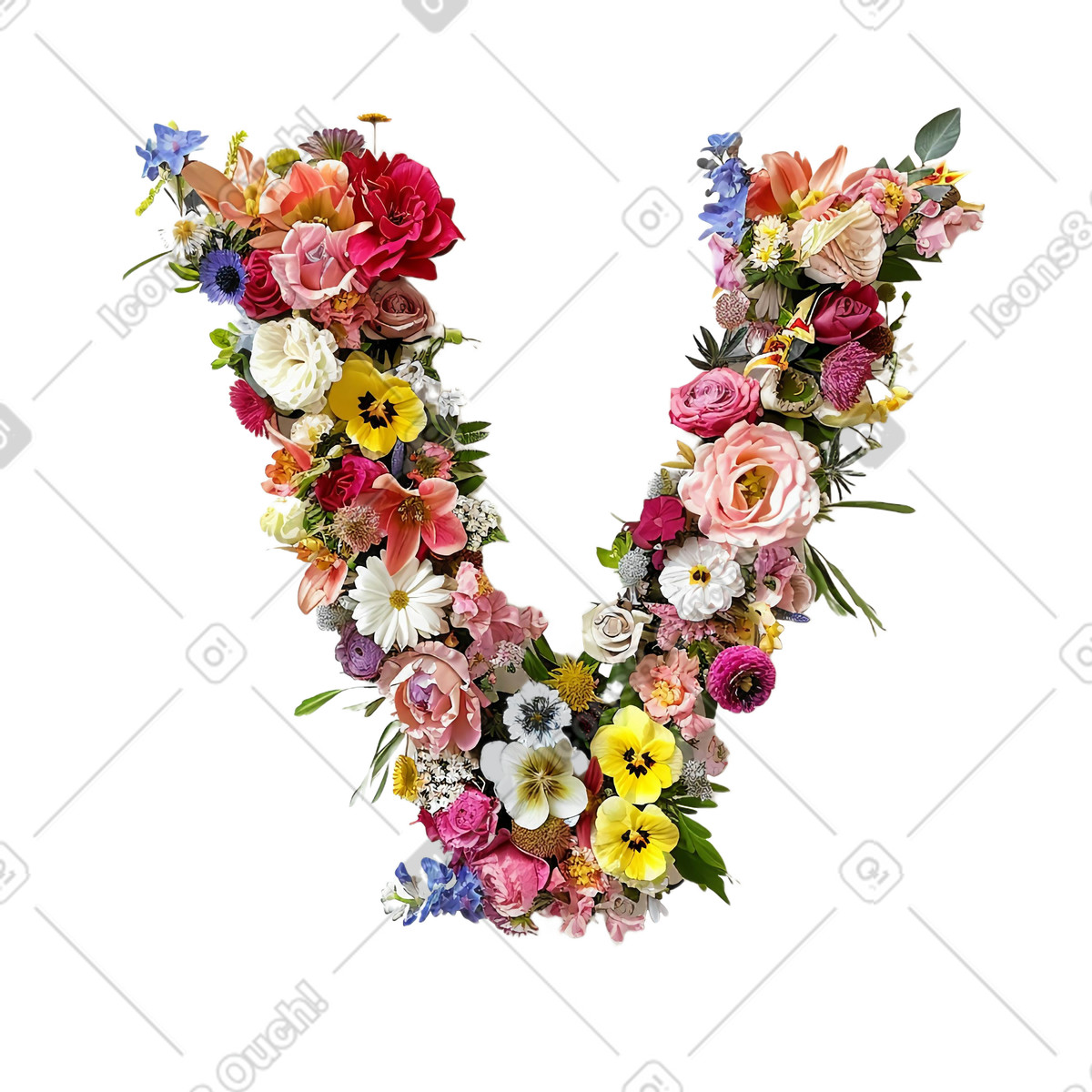 Flower letter v插图，PNG、SVG格式