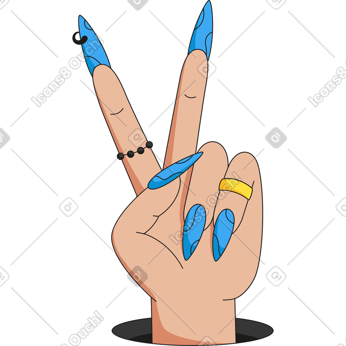 Ilustración Mano de victoria en estilo Moji a descargar en PNG y SVG