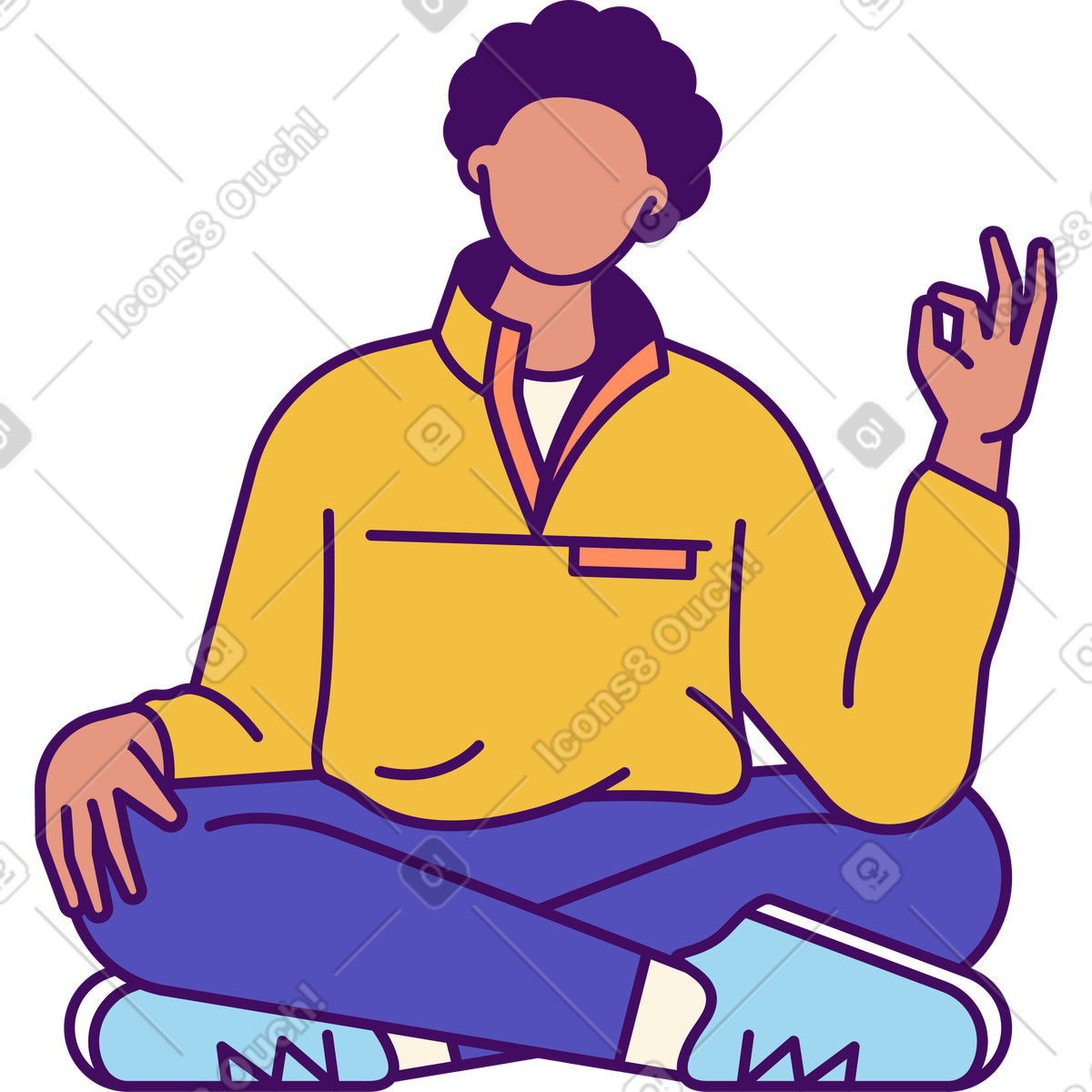 Young man sitting in a lotus position and shows ok illustration in Simplistic style download in PNG, SVG