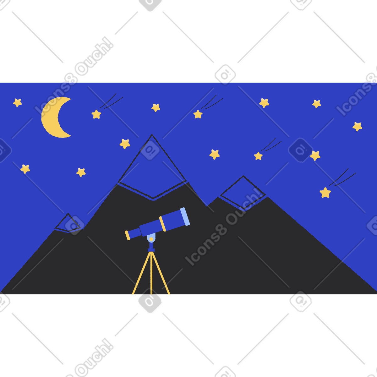 별을 관찰하기 위해 산에 있는 망원경 illustration in Pablo style download in PNG, SVG