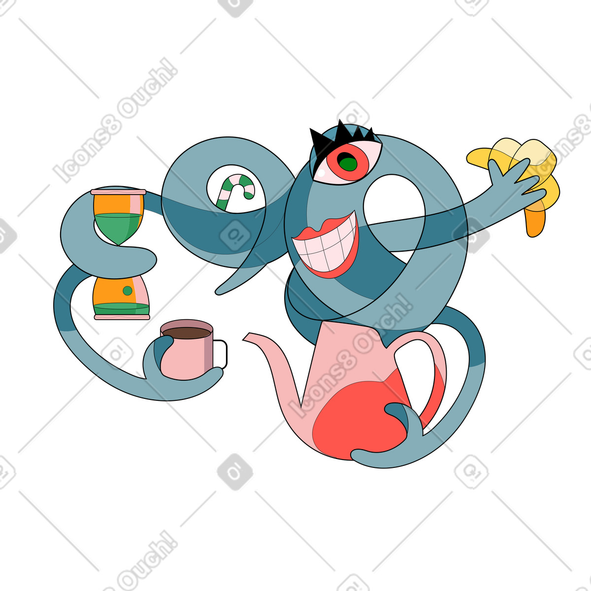 下载 Surr 风格的 正在喝咖啡休息的多任务角色 插画，支持 PNG、SVG 格式