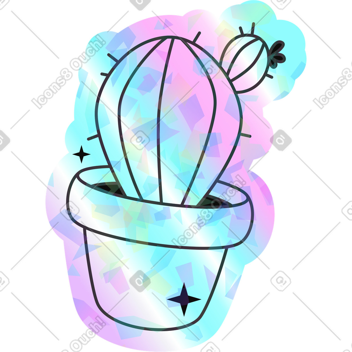 Cactus illustrazione in stile Holostickers scarica in PNG, SVG