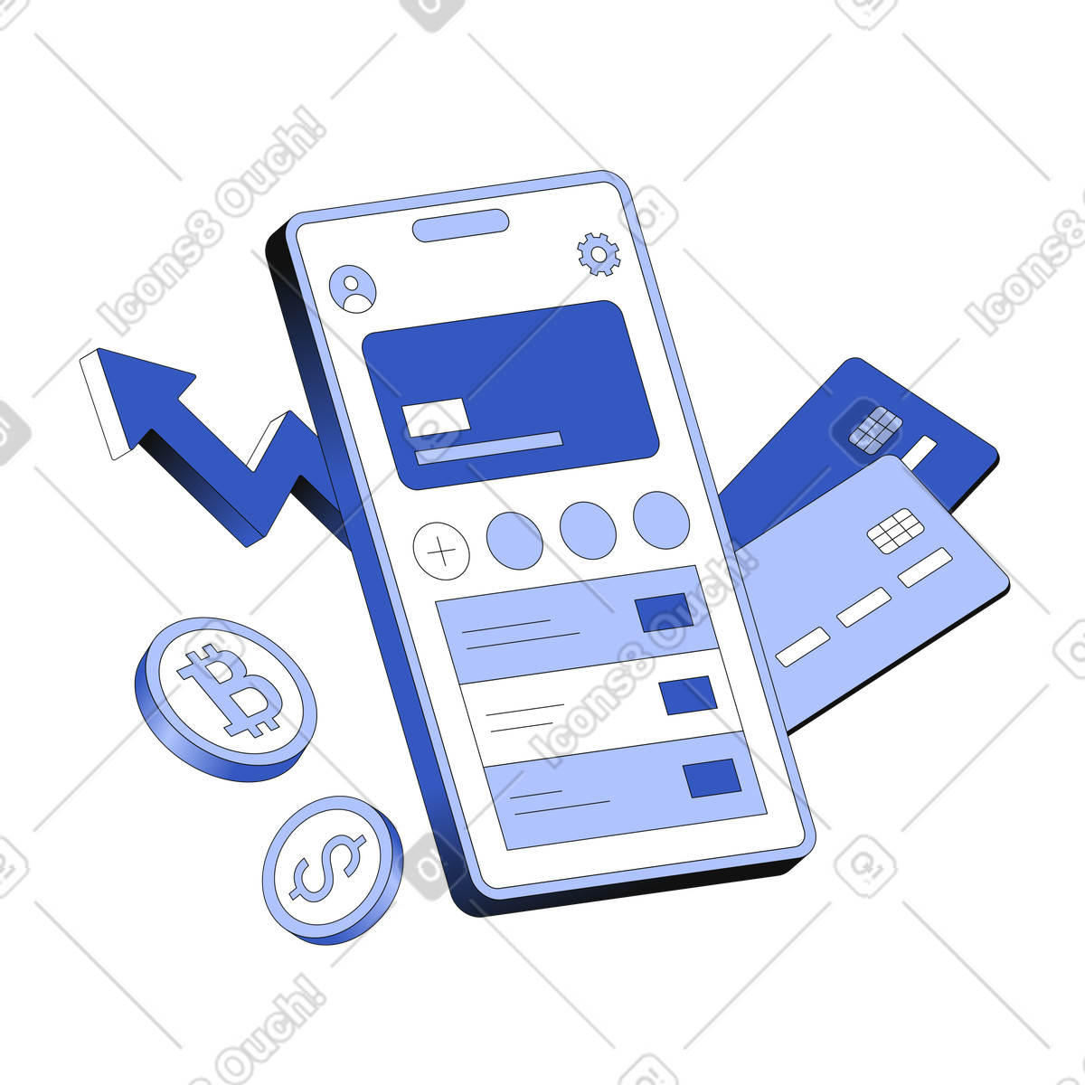 Illustration Application mobile de portefeuille numérique dans le style Techny à télécharger aux formats PNG, SVG