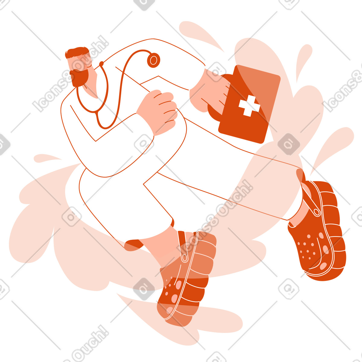 Ilustración Doctor corriendo al paciente en estilo Orange a descargar en PNG y SVG