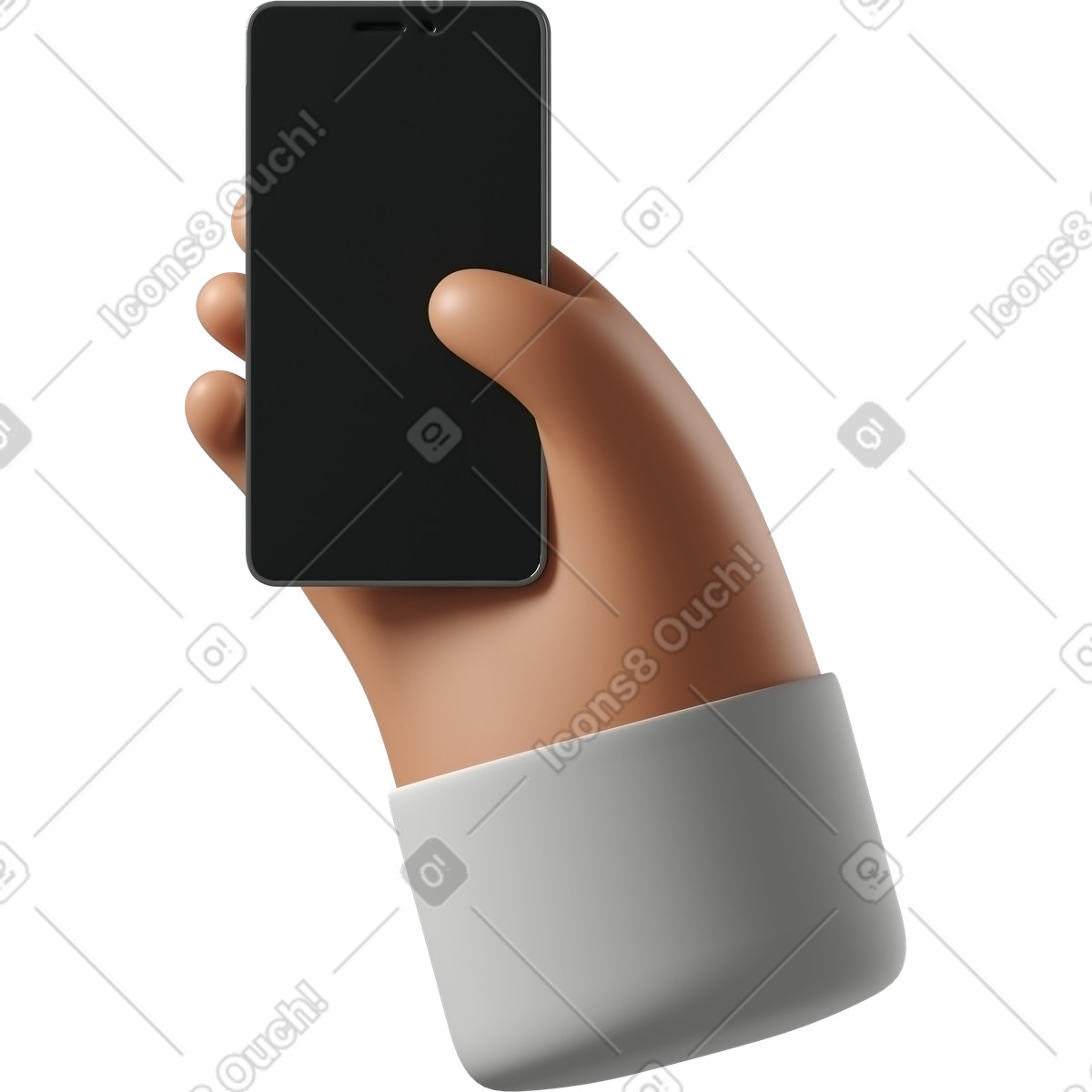 Pelle abbronzata mano con un telefono illustrazione in stile 3D Hands Fun&Wild scarica in PNG, SVG