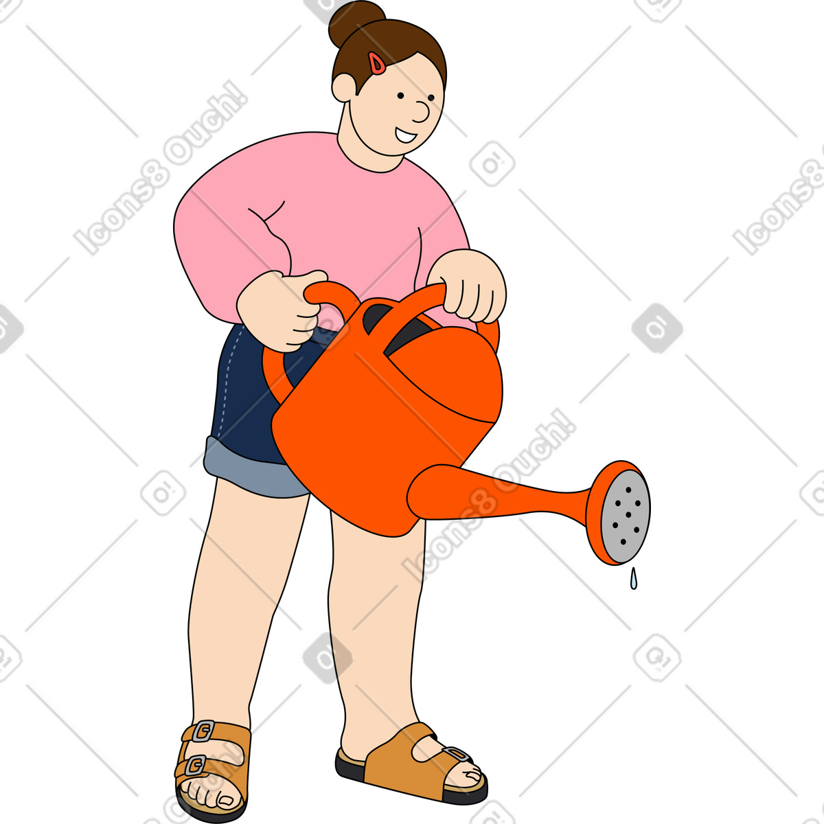Junge frau mit gießkanne-Illustration im Kindy-Stil als Download in PNG, SVG