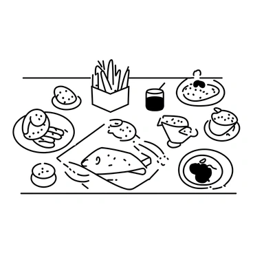 An assortment of traditional British foods arranged on a wooden table. The centerpiece features a serving of "fish and chips," with crispy battered fish placed beside golden fries on a paper-lined plate. Nearby, there are "scones" displayed on a delicate china plate, accompanied by a small dish of clotted cream and a jar of strawberry jam. Additional items include "shepherd's pie" served in a rustic dish, and "bangers and mash" with sausages placed on creamy mashed potatoes, garnished with a sprinkle of parsley. The scene captures the diversity and richness of British cuisine.