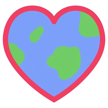 A simple illustration of a heart shape surrounding the Earth. The Earth is depicted with blue oceans and green continents. The heart is formed with a smooth red outline that encloses the planet. The background is plain, allowing the heart and Earth to be the focal points of the image.
