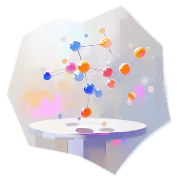 An illustration depicting numerous air molecules, represented as small spheres, moving freely in an open space. The molecules are clustered in various formations, showcasing the random distribution characteristic of gases. Thin lines connect some of the molecules, symbolizing weak intermolecular forces that allow for their movement. The background is a subtle gradient, enhancing the focus on the dynamic movement of the air molecules, demonstrating their ability to shift and disperse in different directions. The arrangement captures the essence of the gaseous state.