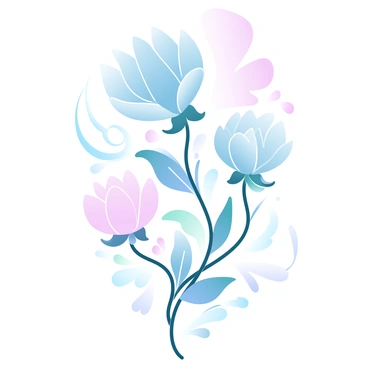 A tattoo design featuring "beautifully inked flower buds" in a variety of colors, each bud showcasing intricate details. The flower buds are "intertwined with elegant vines" that have delicate leaves curling around them. The design has a soft, flowing movement as the vines wrap around the buds, creating a harmonious composition. The background is filled with "gradient pastel colors" that complement the floral elements, enhancing the overall aesthetic of the tattoo.