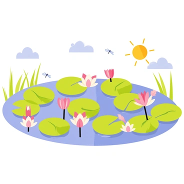 A pond covered with blooming water lilies under a bright summer sun