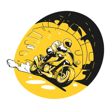 A drift biker leaning into a sharp turn while riding a motorcycle. The biker is wearing a helmet and protective gear, with gloves gripping the handlebars. The motorcycle is positioned on its side as it drifts, with the back tire showing visible smoke. The tunnel is dimly lit, with shadows creating a dramatic effect on the walls. The interior of the tunnel features rough concrete, and there are faint reflections of the bike's lights on the surface. The atmosphere suggests a sense of speed and intensity in the biker's maneuver.