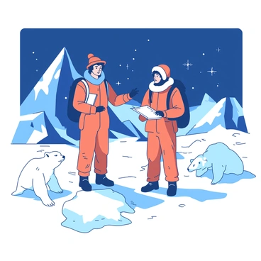 Explorers in a comic-style arctic setting, encountering polar bears and icy landscapes