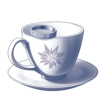 A wedding ring delicately resting on the handle of a tea cup