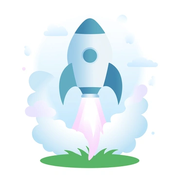 A rocket is positioned on a launch pad, surrounded by green grass and a clear sky. The rocket's base emits a powerful stream of cash that billows outward, creating a dramatic visual effect. The cash flows upward, shimmering in the sunlight, as the rocket begins to ascend. In the background, there are fluffy clouds scattered across the blue sky, enhancing the sense of motion and excitement of the launch. The rocket is sleek and metallic, reflecting the bright colors of the cash as it lifts off into the vastness of space.