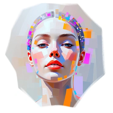 A mosaic portrait of a human face, intricately composed of thousands of tiny DNA strands, each strand vividly colored to create depth and dimension. The face is rendered in a realistic style, capturing detailed features like the eyes, nose, and mouth, while the strands form the contours and expressions. The background is a blend of soft gradients that enhances the focus on the striking facial features, and the DNA strands vary in color and thickness, contributing to the overall intricacy of the portrait.