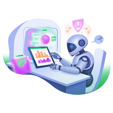 A robot analyzing EEG data on a tablet in a futuristic setting