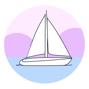 A voilier is gliding smoothly through foggy waters. The sailboat is white with a gentle curve to the sails as it catches the light breeze. The water is calm and reflects the soft pastel colors of the sky, which includes shades of light pink and pale blue. The background features a thick layer of fog, adding a sense of tranquility to the scene. The dawn light softly illuminates the sailboat, creating a peaceful atmosphere.