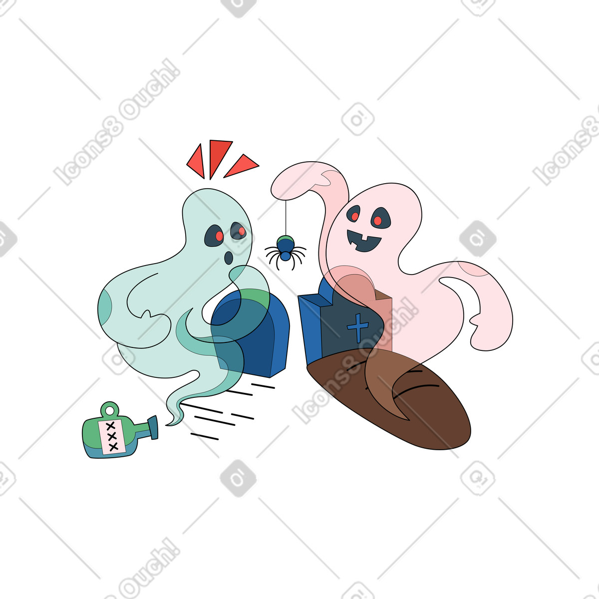 Surr スタイルの 蜘蛛とハロウィーンの不気味な幽霊 のイラストをPNG、SVG形式でダウンロード