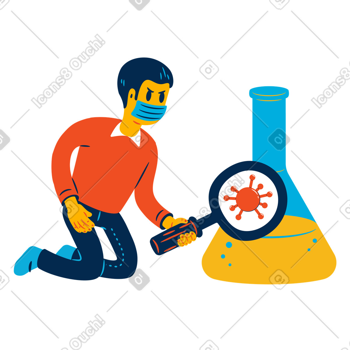 Man doing scientific research on covid illustration in Flame style download in PNG, SVG