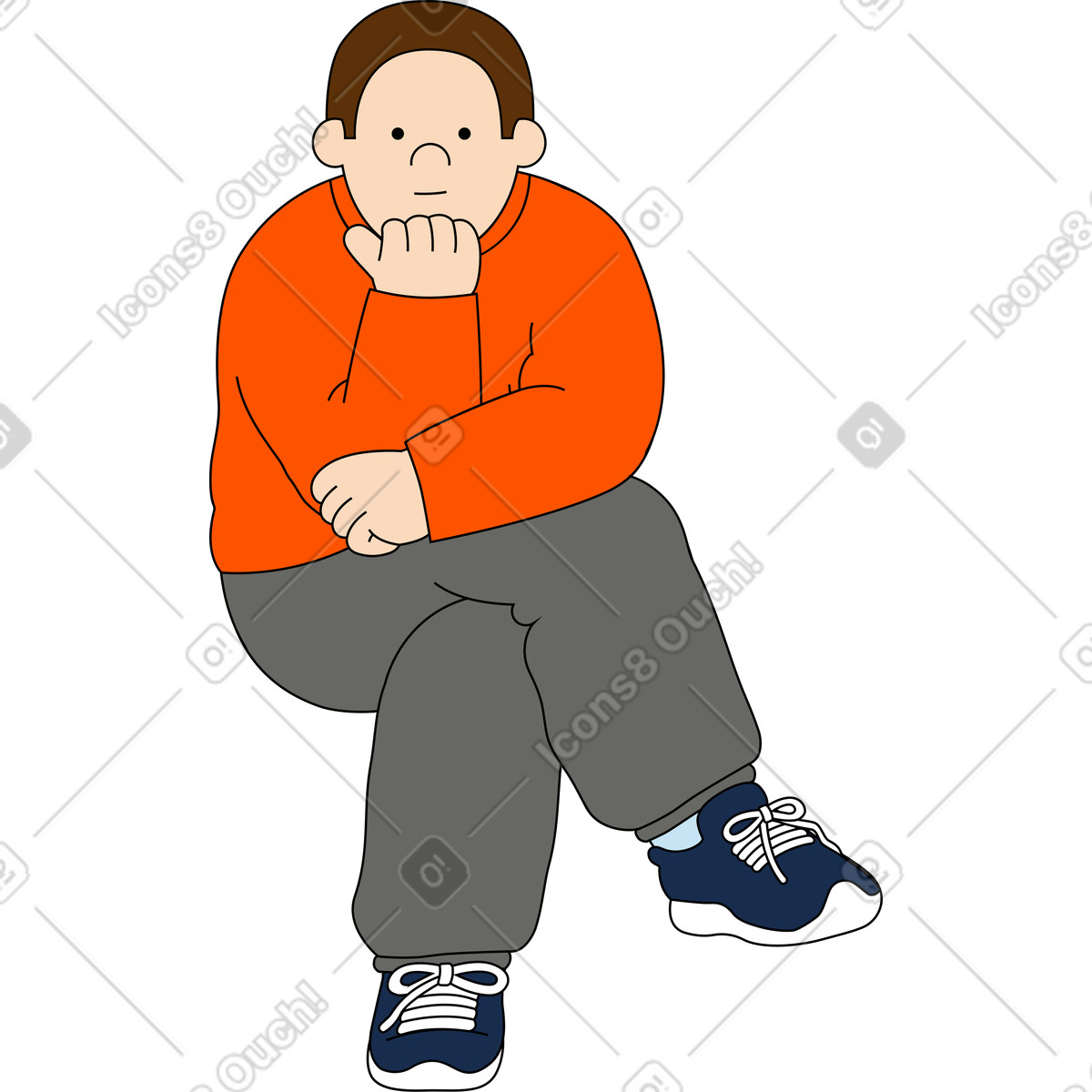 Man sitting in thoughts illustration Kindy style download PNG, SVG