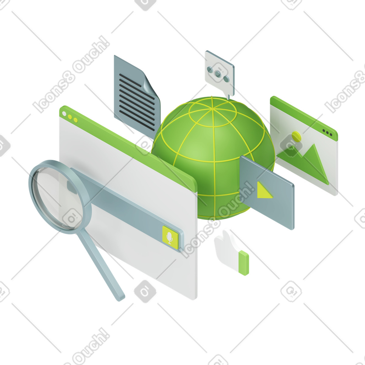Cercare informazioni su internet illustrazione animata in stile 3D Isometric scaricabile in GIF, Lottie (JSON), AE