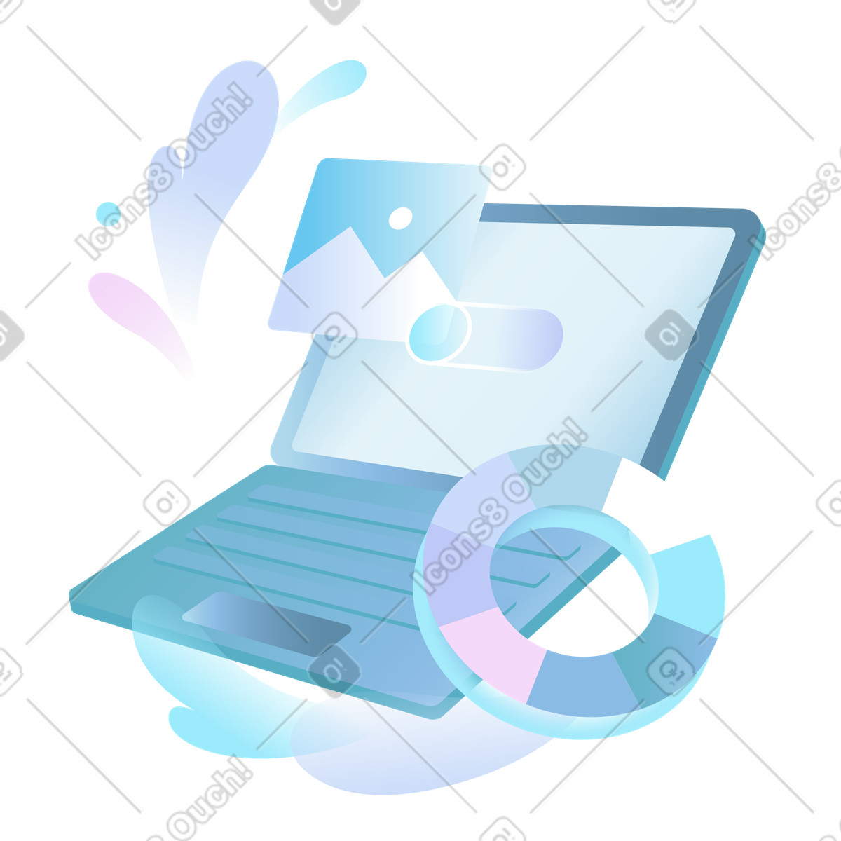 Webdesign auf laptop mit farbrad-Illustration im Airy-Stil als Download in PNG, SVG