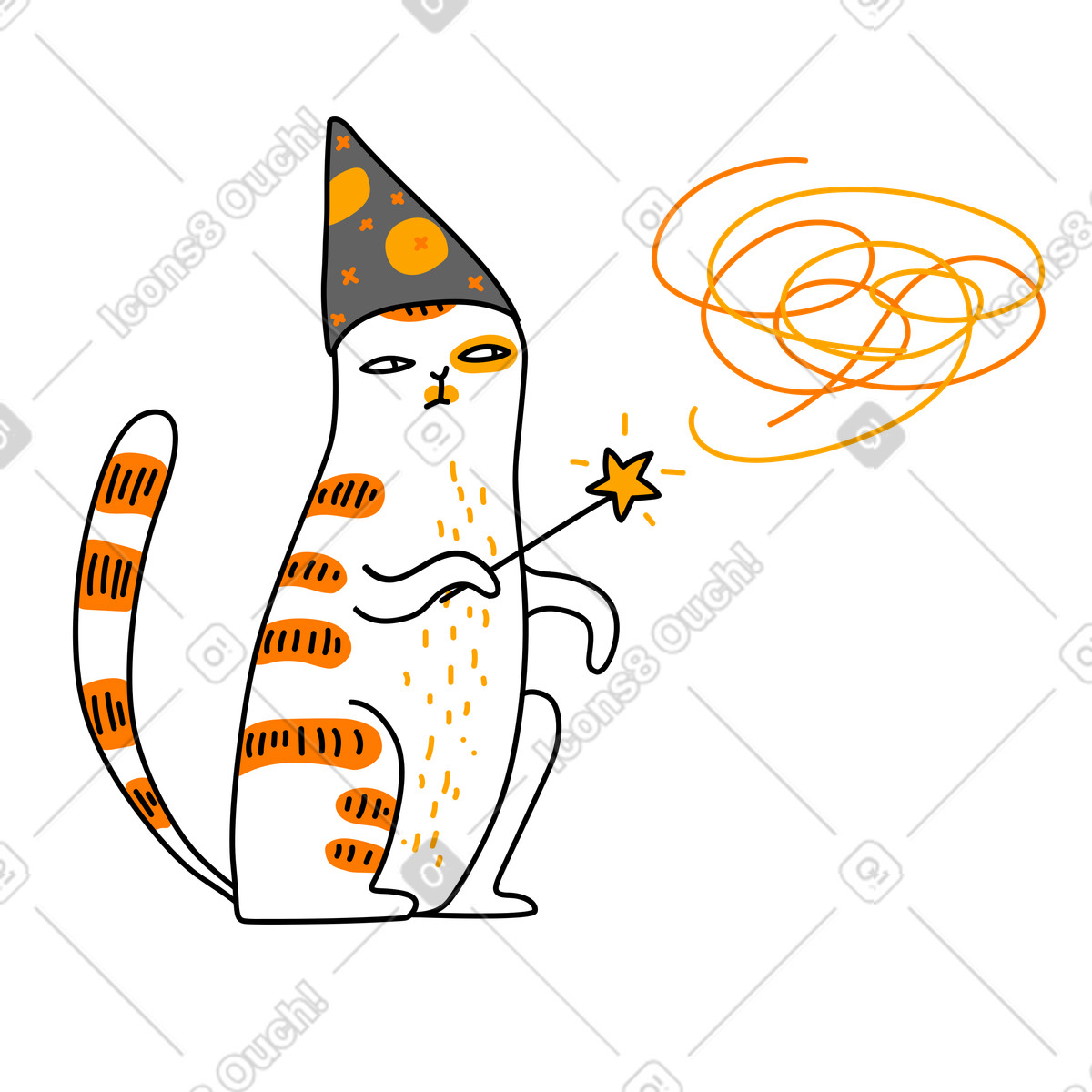 Katzenzauberer schwenkt seinen zauberstab-Illustration im Purr-Stil als Download in PNG, SVG