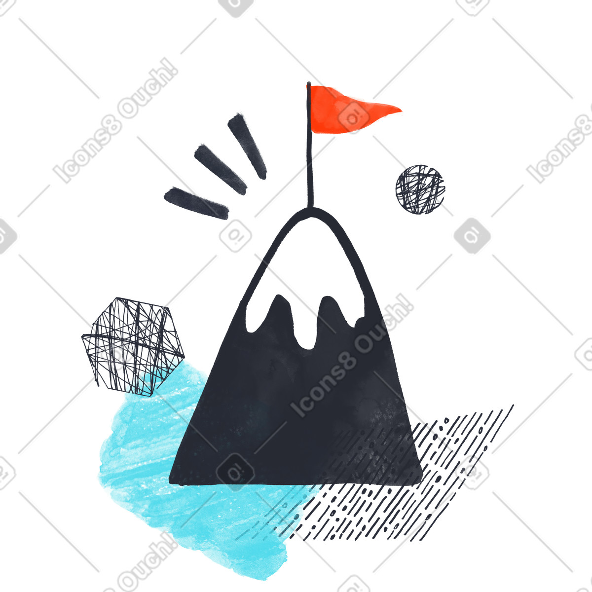Ilustração de Topo da montanha com flaf como sucesso em no estilo Inky para baixar em PNG, SVG