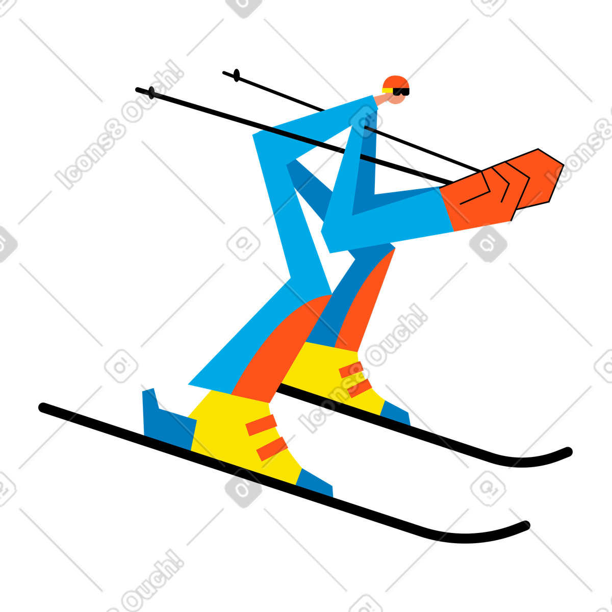 Illustration Skieur alpin participant à une compétition de ski dans le style Warp télécharger aux formats PNG, SVG